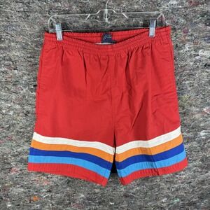 Priority Male Shorts Mens Large Red Swim Trunks Board Shorts Retro Striped Lined